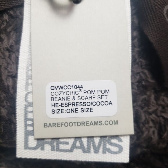 Barefoot Dreams Pom Pom Beanie & Scarf Set Espresso/Cocoa One Size Winter Gift - Picture 9 of 16